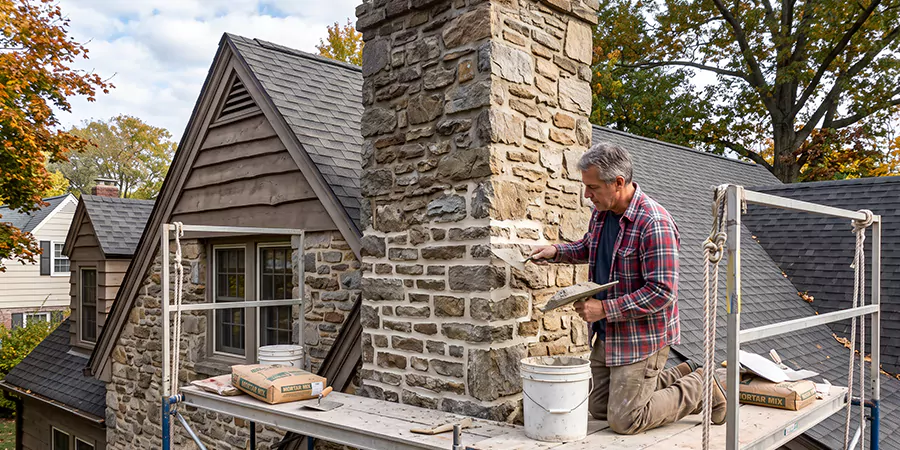 Tuckpointing Stone Chimney Bellflower