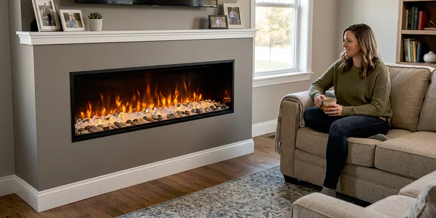 Electric Fireplace With Crystal and Pebble Embers Bellflower