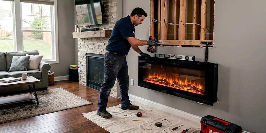 Fake Fireplace and Faux Insert Installation Bellflower